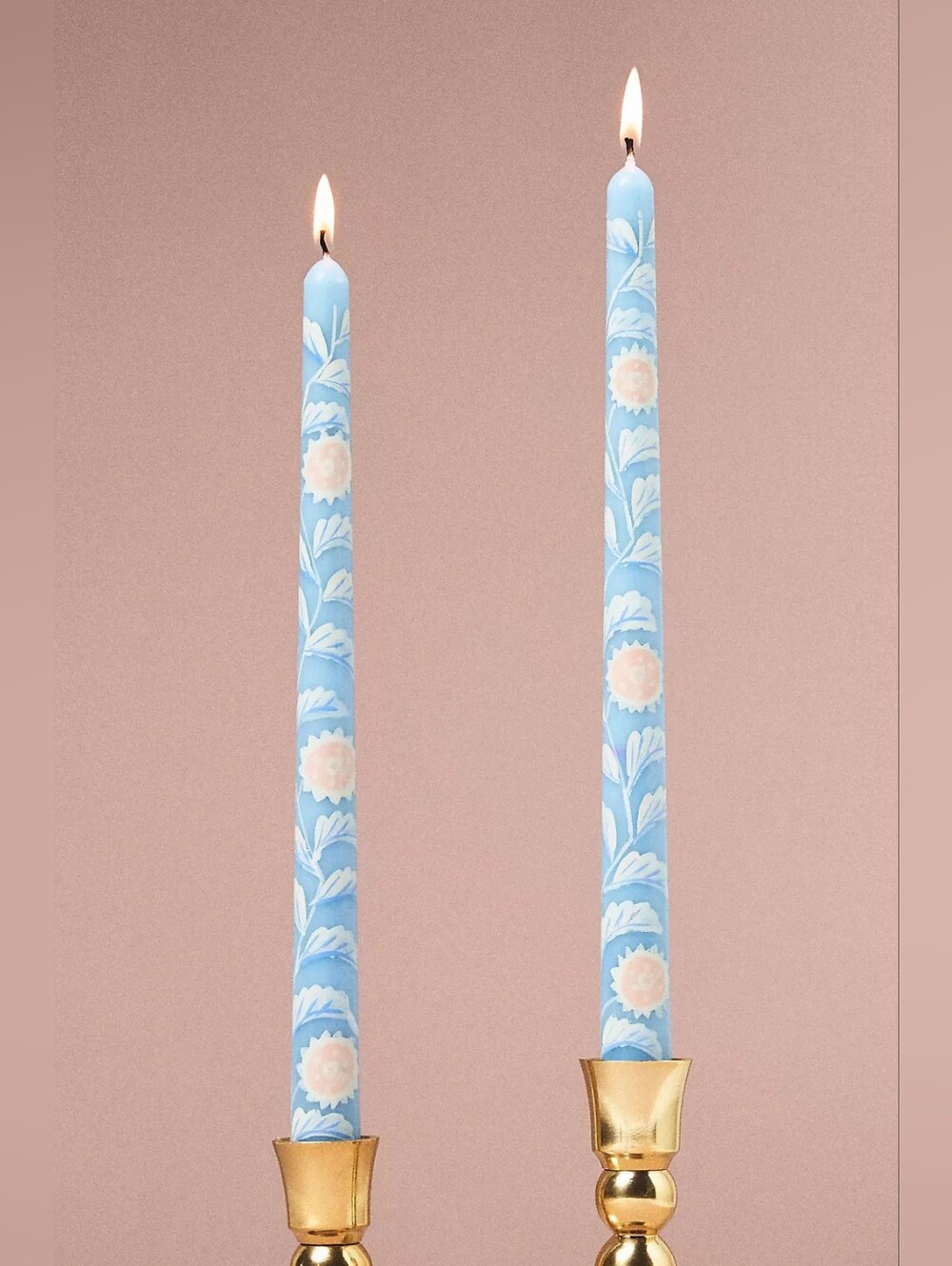 Anthropologie Leora Handpainted 12" Taper Candles Set Of 2 Blue
